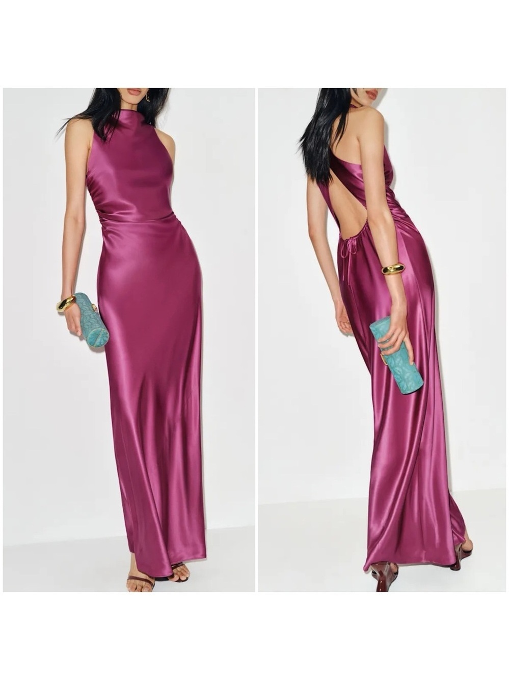 NEW Reformation Anaiis Long Silk Dress Hibiscus Tea Dark Pink Magenta | US 2 UK6